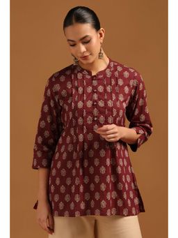 Soch - Maroon Floral Three Fourth Sleeves Regular Tunic