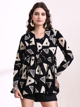 Divena - Black Printed Full Sleeves Regular Tunic