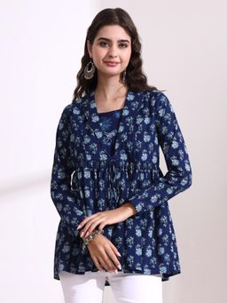 Divena - Blue Printed Full Sleeves Regular Tunic