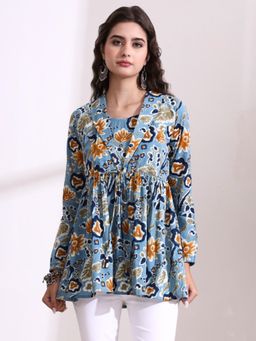 Divena - Blue Printed Full Sleeves Regular Tunic