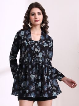 Divena - Black Printed Full Sleeves Regular Tunic