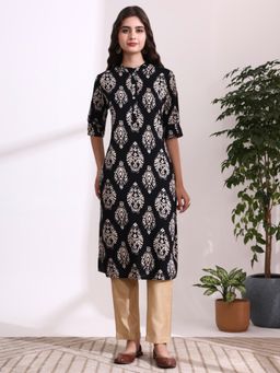 Divena - Black Printed Three Fourth Sleeves Kurta