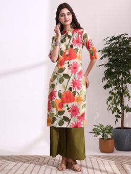 Divena - Multi-Color Floral Three Fourth Sleeves Kurta