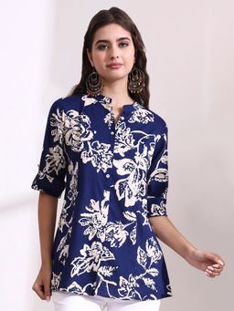 Divena - Blue Printed Three Fourth Sleeves Regular Tunic