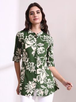 Divena - Green Printed Three Fourth Sleeves Regular Tunic