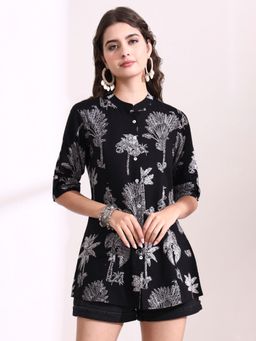 Divena - Black Printed Three Fourth Sleeves Regular Tunic