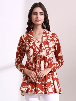 Divena - Rust Printed Full Sleeves Regular Tunic