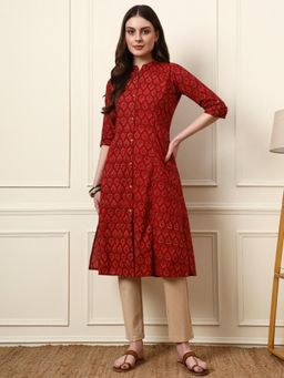 Divena - Maroon Printed Three Fourth Sleeves Kurta