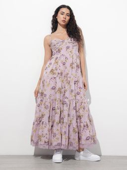 Divena - Purple Floral Sleeveless Maxi Dress