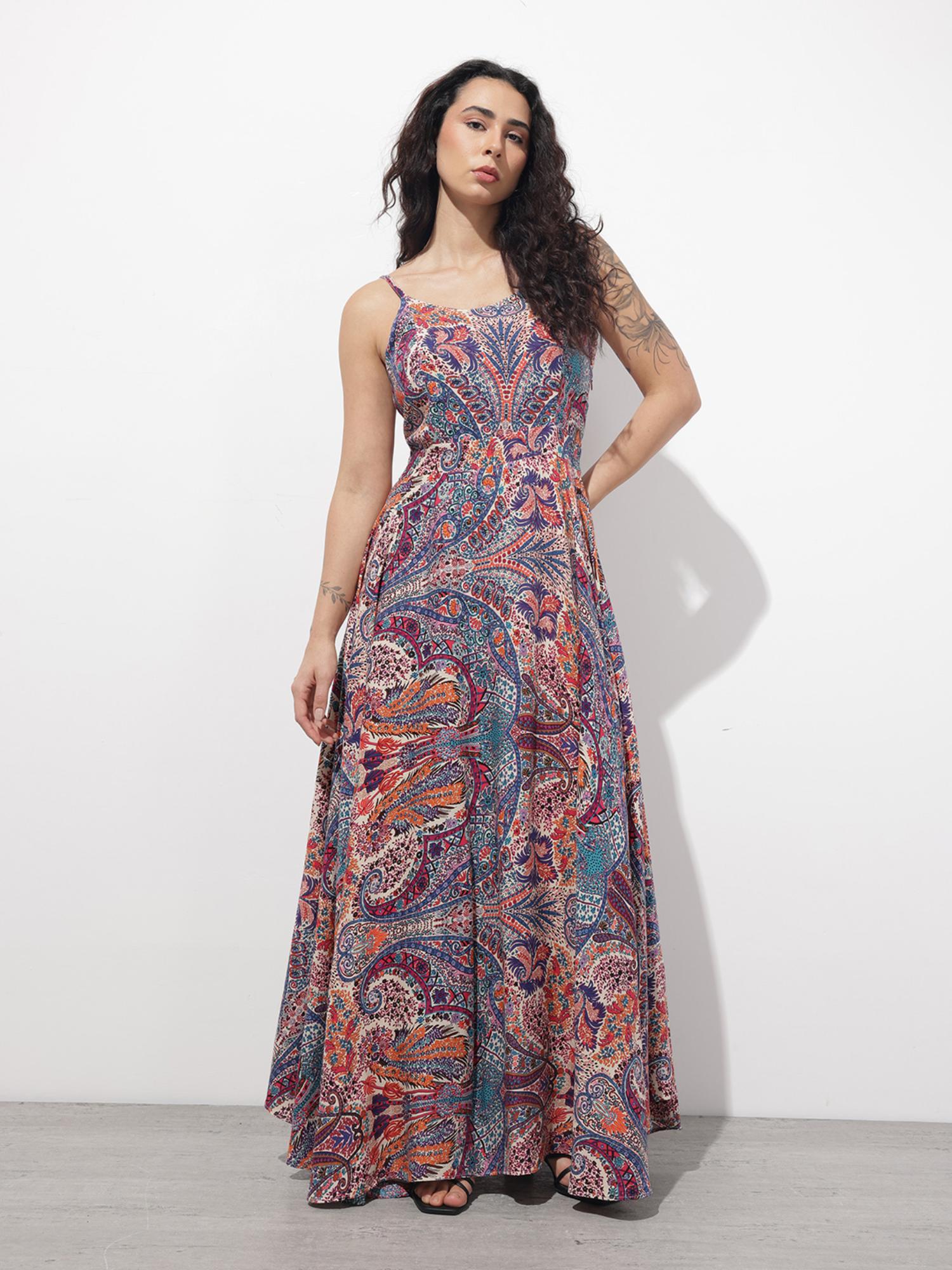 divena Multi-Color Printed Sleeveless Maxi Dress-picture-10
