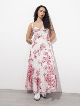 Divena - White Printed Sleeveless Maxi Dress
