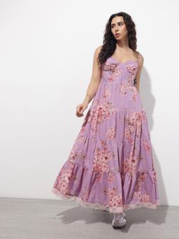 Divena - Purple Printed Sleeveless Maxi Dress