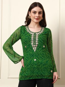 Divena - Green Embellished/Sequined Full Sleeves Regular Tunic