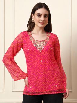 Divena - Pink Embellished/Sequined Full Sleeves Regular Tunic