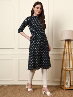 Divena - Black Printed Three Fourth Sleeves Kurta