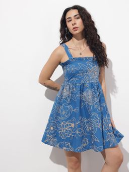 Divena - Blue Floral Sleeveless Mini Dress