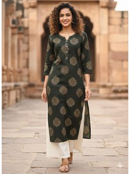 Rajnandini - Green Embellished/Sequined Three Fourth Sleeves Kurta