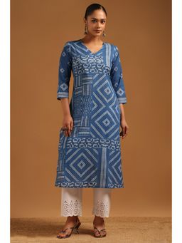Soch - Indigo Geometric Three Fourth Sleeves Kurta