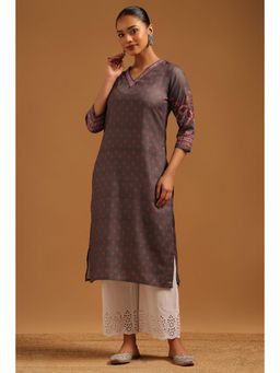 Soch - Charcoal Floral Three Fourth Sleeves Kurta