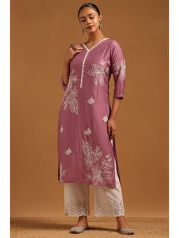 Soch - Pink Embroidered Three Fourth Sleeves Kurta