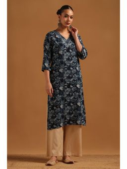 Soch - Blue Floral Three Fourth Sleeves Kurta