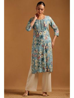 Soch - Blue Floral Three Fourth Sleeves Kurta