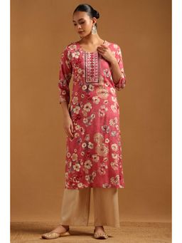 Soch - Pink Floral Three Fourth Sleeves Kurta