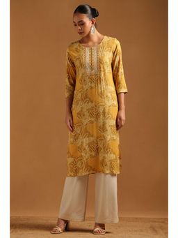Soch - Mustard Floral Three Fourth Sleeves kurta