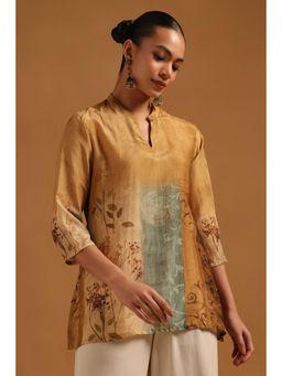Soch - Mustard Floral Three Fourth Sleeves Regular Tunic