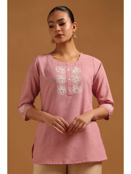 Soch - Pink Embroidered Three Fourth Sleeves Regular Tunic