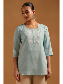 Soch - Blue Embroidered Three Fourth Sleeves Regular Tunic