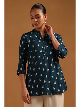Soch - Teal Printed Three Fourth Sleeves Regular Tunic