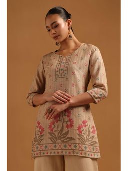 Soch - Beige Printed Three Fourth Sleeves Regular Tunic