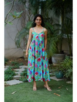 The Quince Life - Teal Floral Sleeveless Midi Dress