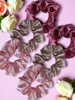 OOMPH - Combo of 6 Satin Silk Scrunchy Rubber Band Hair Tie Ponytail Holder (Pack of 6)