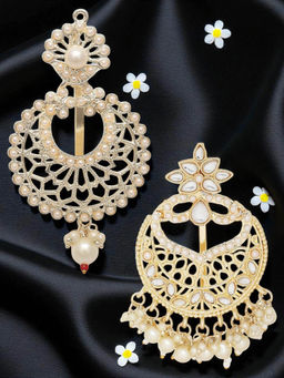 OOMPH - Combo of 2 Gold Tone Pearls Hair Bun Pin Juda Pin Jadau Floral Design (Pack of 2)