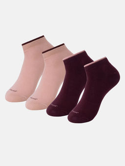Jockey - 7491 Women Cotton Low Show Socks - Pale Mauve & Wine Tasting (Pack of 2)