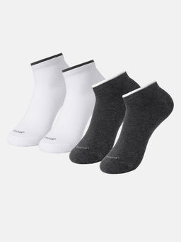 Jockey - 7491 Women Cotton Low Show Socks - White & Charcoal Melange (Pack of 2)