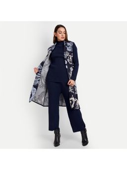 IKI CHIC - Navy Blue Knitted Sweater with Pants & Jacquard Knitted Cape (Set of 3)