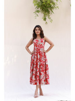 Moonstruck - Corset Fit Red Printed Midi Dress