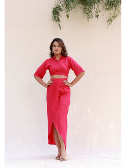 Moonstruck - Hot Pink Cropped Shirt with Overlap Pleated Skirt Co-Ord (Set Of 2)