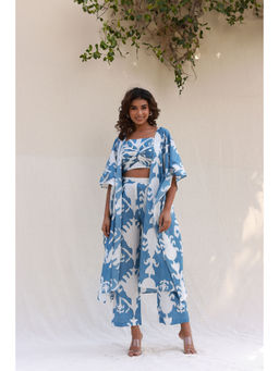 Moonstruck - Straight Pants with Knotted Crop Top & Cape Co-Ord (Set Of 3)