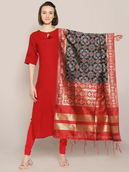 Dupatta Bazaar - Womens Banarasi Black & Red Patola Silk Dupatta