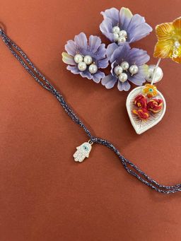 Digital Dress Room - Latest Dark Blue Thread Rakhi White Hamsa Evil Eye Rakhi
