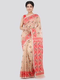 PinkLoom - Women's Soft Cotton Jamdani Saree Without Blouse Piece,Beige