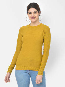 CRIMSOUNE CLUB - Women Mustard Solid Round Neck Sweater