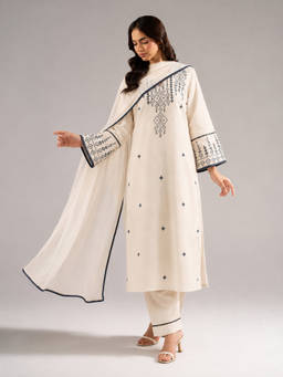 Aaghnya - Blue Embroidered V-Neck Kurta Pant with Dupatta