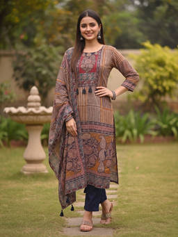 FASHOR - Multi-Color Floral Round Neck Kurta Pant with Dupatta