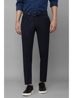 Louis Philippe - Men Navy Slim Fit Solid Flat Front Casual Trousers