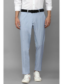 Louis Philippe - Men Blue Slim Fit Solid Flat Front Casual Trousers